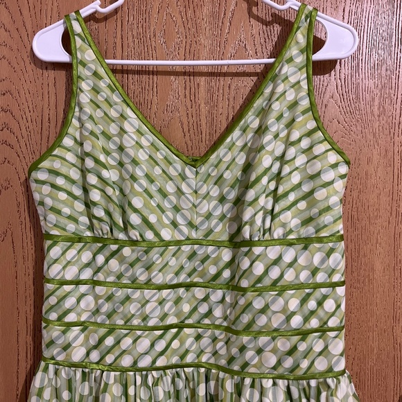 Amanda Lane Women’s Green & White Polka Dot Sheer A-Line Classic 90s Dress Sz-12 - Picture 2 of 6
